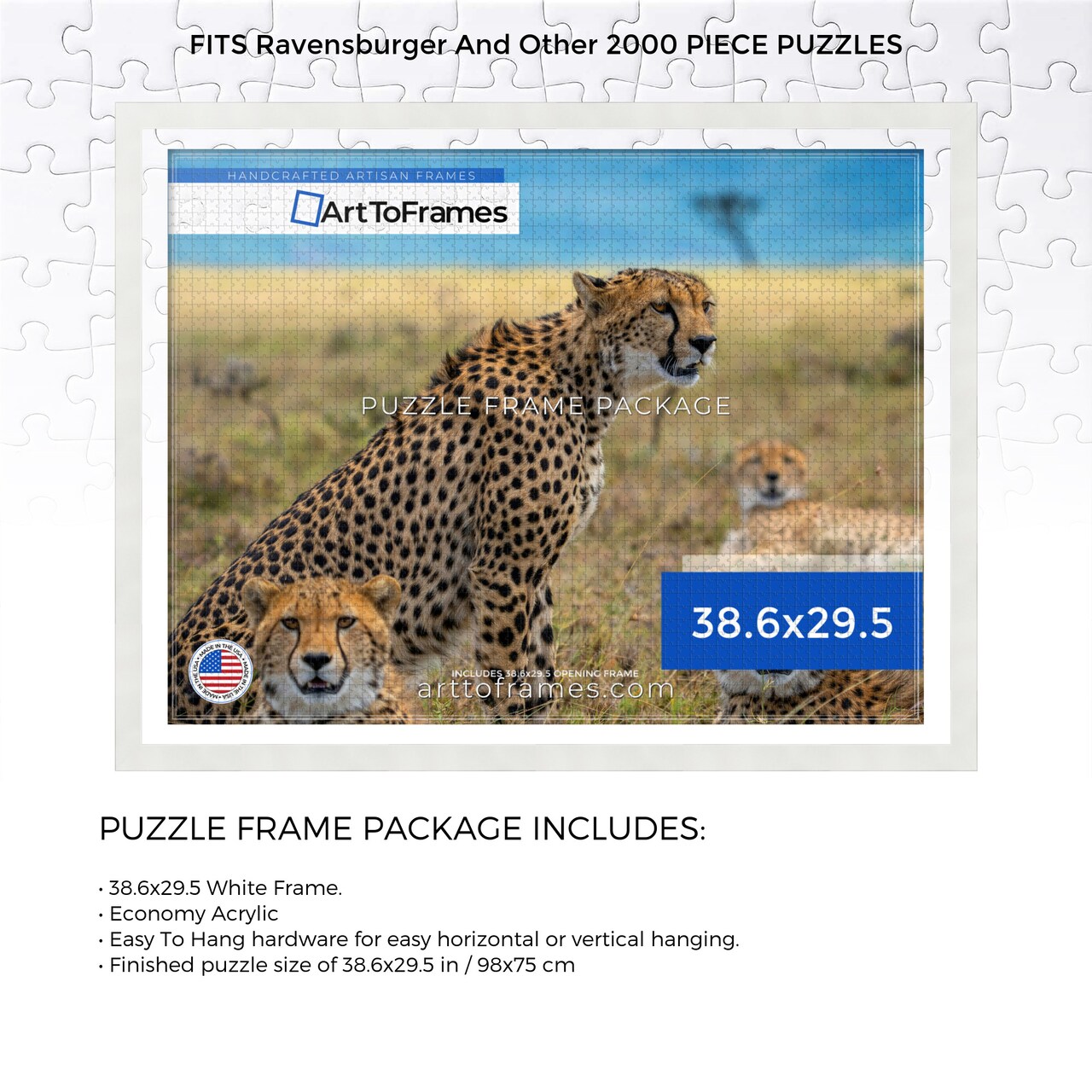 ArtToFrames 38.6x29.5 INCH / 98x75 CM Puzzle Frame for 2000 piece Puzzles.This 1.25 Inch Custom MDF Frame for Puzzles Comes with Economy Acrylic, Available in Multiple Colors